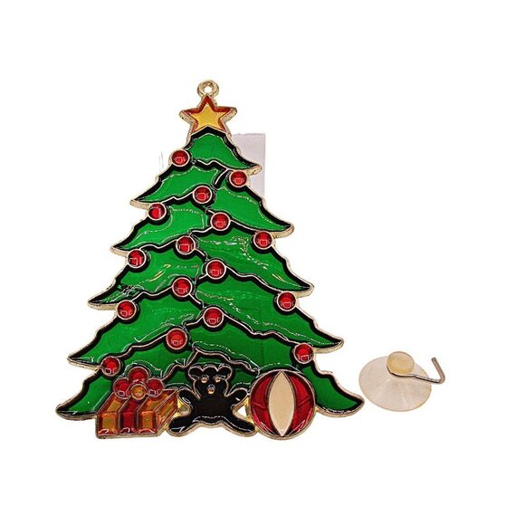 Vintage Acrylic Suncatcher Ornament Christmas Holiday Tree Window Hanging 6x4" - Picture 3 of 7